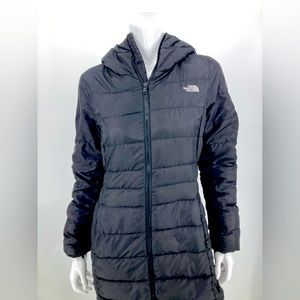 North Face 550 Femmes Long Winter Goose Down Coat Size SP Hooded Gently Used